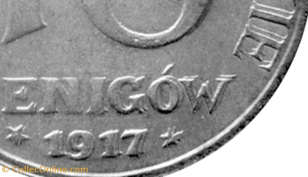 10 fenigów 1917 - 5 - first reverse - doubled die reverse 4 coins world poland 10 fenigow 1917 5 first reverse doubled die reverse 4