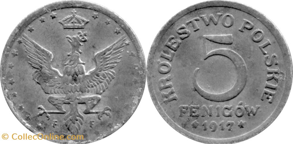 5 fenigów 1917 - 6 - doubled die reverse coins world poland 5 fenigow 1917 6 doubled die reverse
