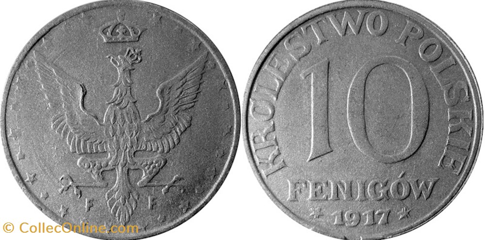 10 fenigów 1917 - 5 - first reverse - doubled die reverse 4 coins world poland 10 fenigow 1917 5 first reverse doubled die reverse 4