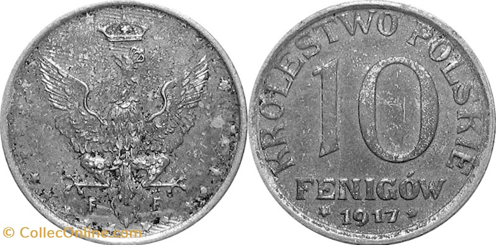10 fenigów 1917 - 10 - second reverse - doubled die reverse 2 coins world poland 10 fenigow 1917 10 second reverse doubled die reverse 2