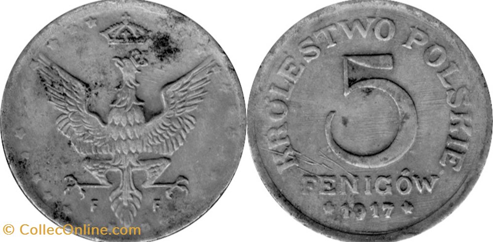 5 fenigów 1917 - 7 - doubled die reverse coins world poland 5 fenigow 1917 7 doubled die reverse