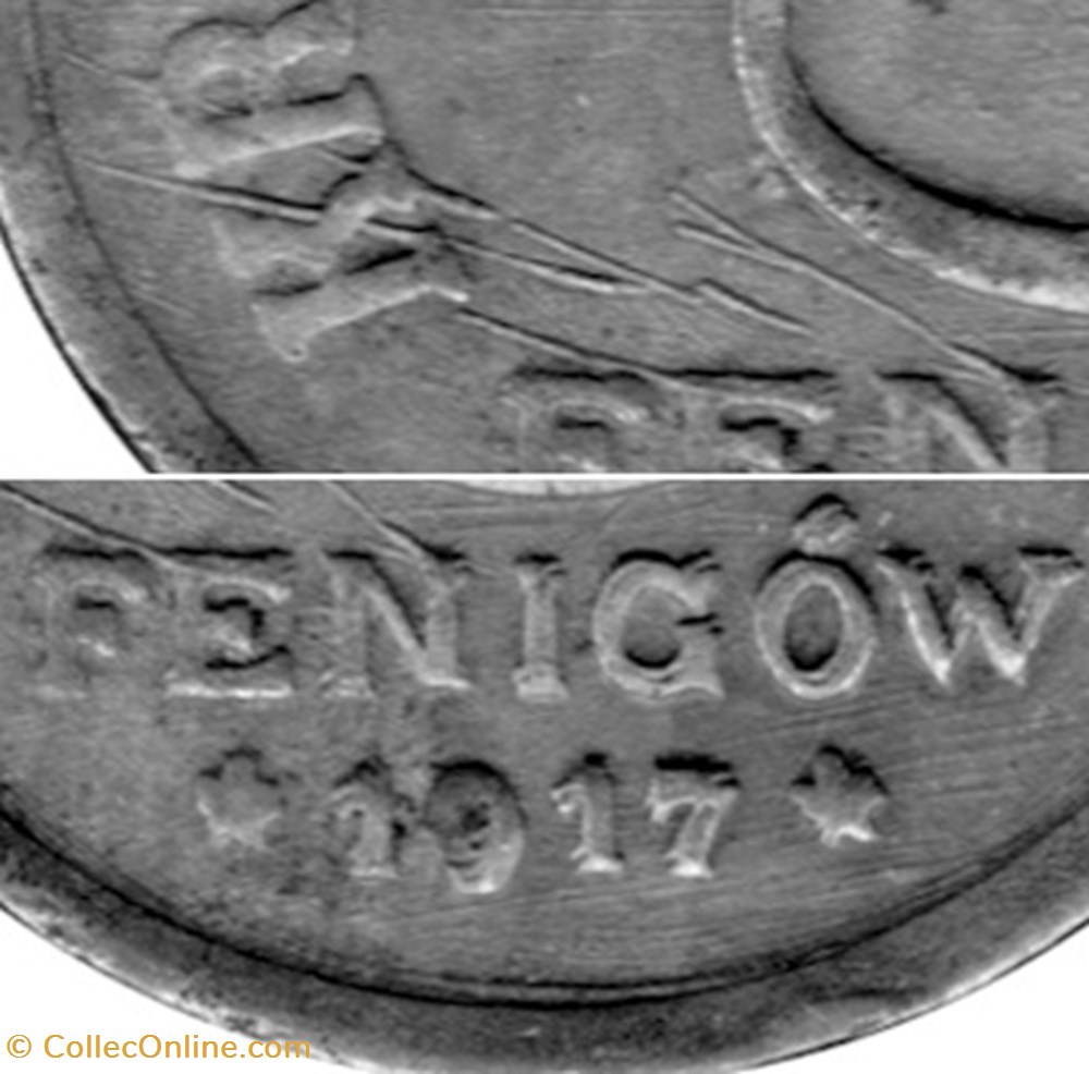 5 fenigów 1917 - 7 - doubled die reverse coins world poland 5 fenigow 1917 7 doubled die reverse
