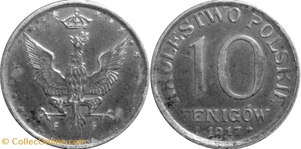 10 fenigów 1917 - 6 - second reverse coins world poland 10 fenigow 1917 6 second reverse