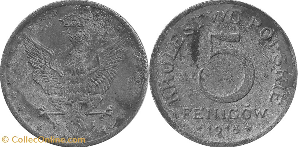 5 fenigów 1918 - 2 - doubled die obverse coins world poland 5 fenigow 1918 2 doubled die obverse