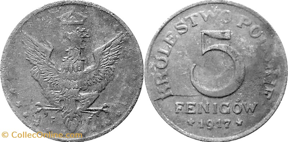 5 fenigów 1917 - 4 - doubled die obverse coins world poland 5 fenigow 1917 4 doubled die obverse
