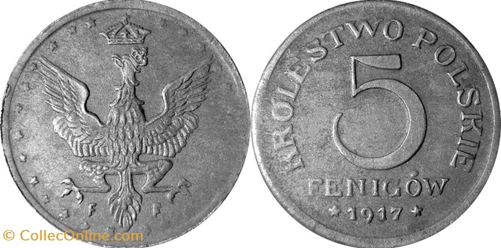 5 fenigów 1917 - 3 - doubled die obverse coins world poland 5 fenigow 1917 3 doubled die obverse