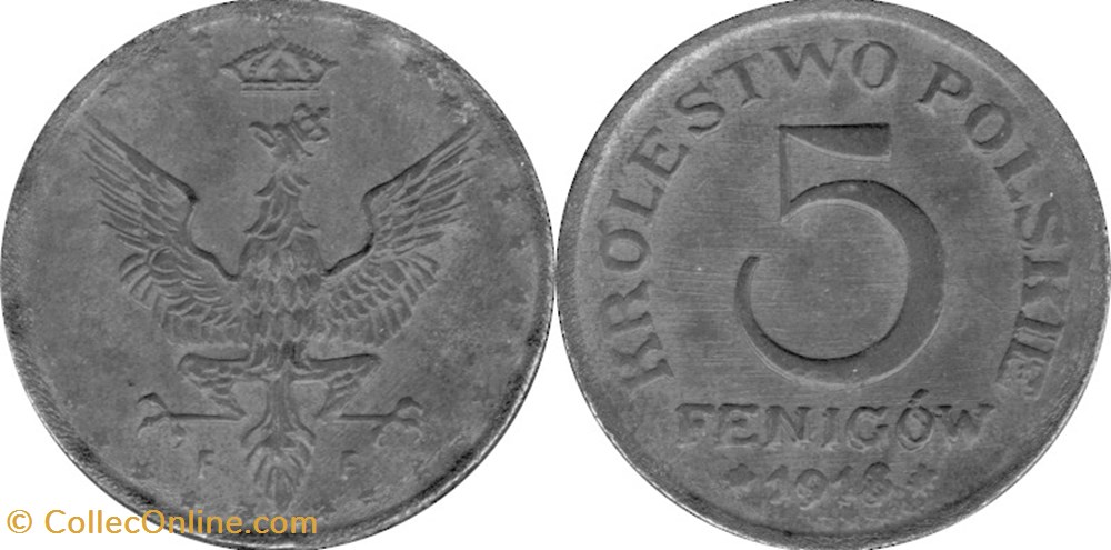 5 fenigów 1918 - 4 - doubled die reverse coins world poland 5 fenigow 1918 4 doubled die reverse
