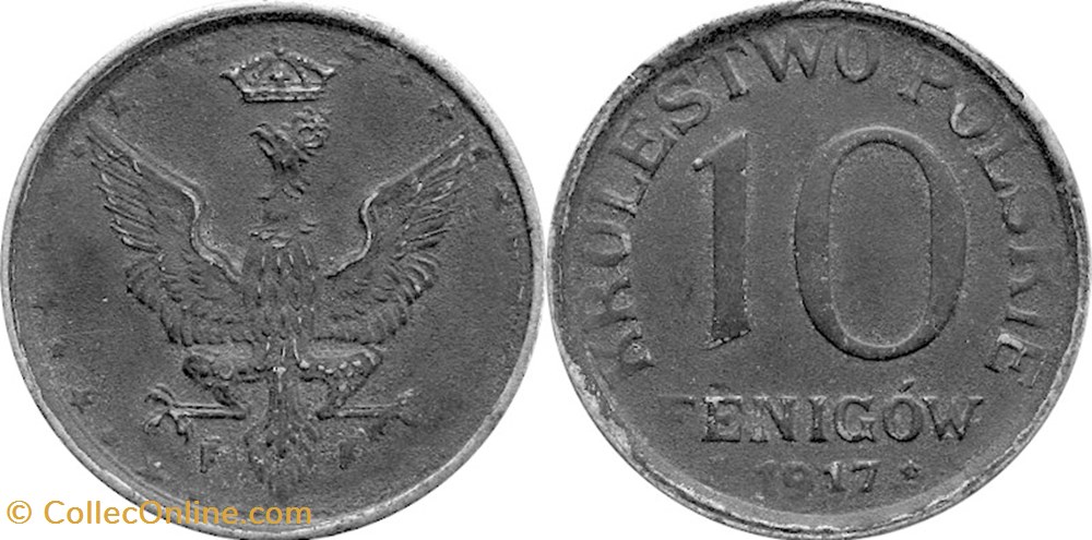 10 fenigów 1917 - 7 - second reverse - doubled die obverse 1 coins world poland 10 fenigow 1917 7 second reverse doubled die obverse 1