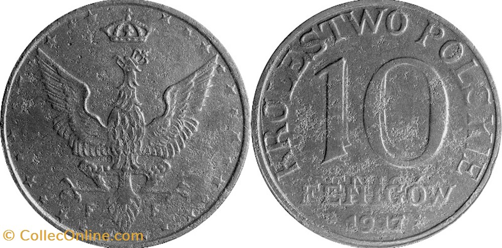 10 fenigów 1917 - 4 - first reverse - doubled die reverse 3 coins world poland 10 fenigow 1917 4 first reverse doubled die reverse 3