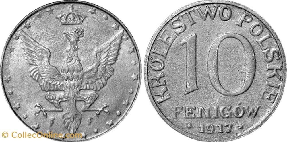 10 fenigów 1917 - 2 - first reverse - doubled die reverse 1 coins world poland 10 fenigow 1917 2 first reverse doubled die reverse 1