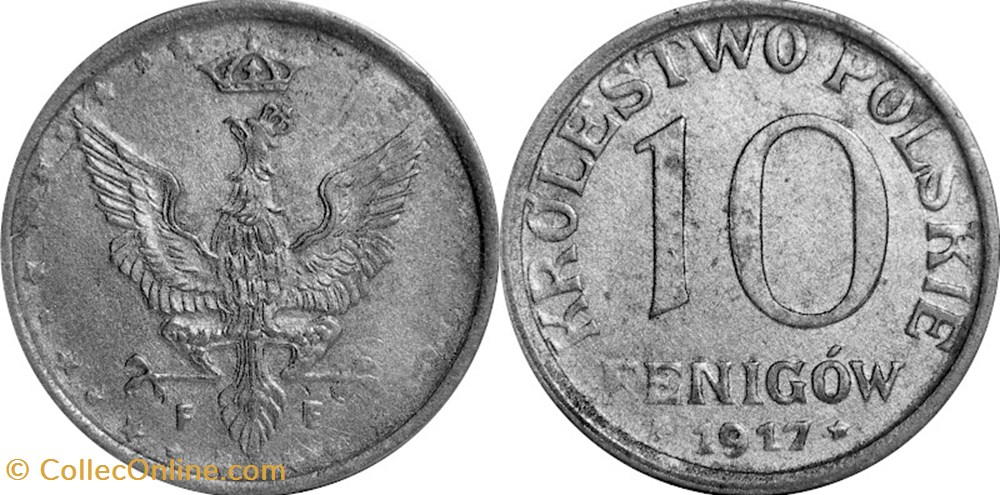 10 fenigów 1917 - 8 - second reverse - doubled die obverse 2 coins world poland 10 fenigow 1917 8 second reverse doubled die obverse 2