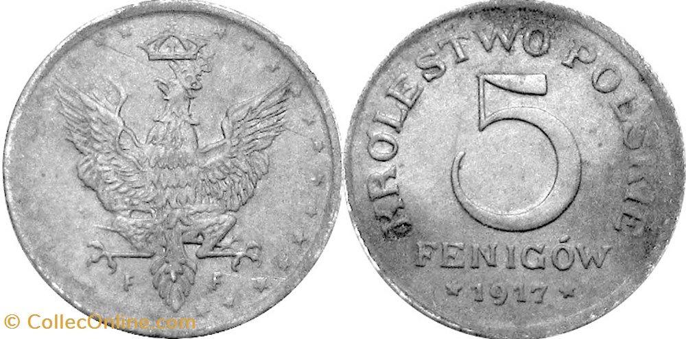 5 fenigów 1917 - 5 - doubled die obverse coins world poland 5 fenigow 1917 5 doubled die obverse