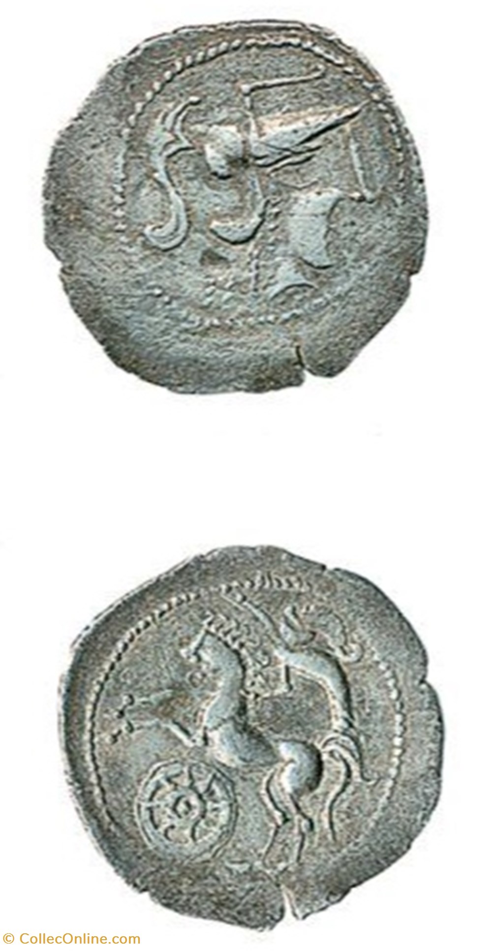 Pallas au cheval androcéphale et à la roue monnaies antiques av jc ap celtes pallas au cheval androcephale et a la roue