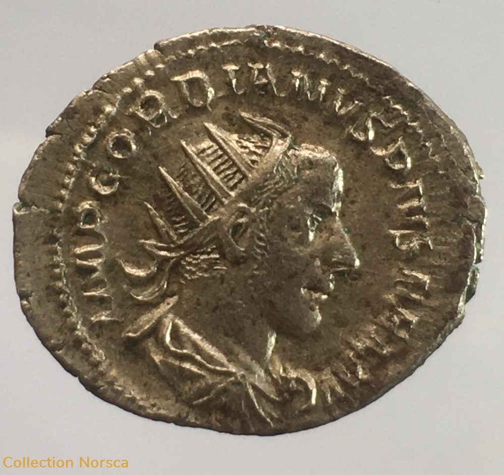 Antoninien de Gordien III - P M TR P V COS II P P monnaie antique av jc ap romaine republicaine imperiale antoninien de gordien iii p m tr p v cos ii p p