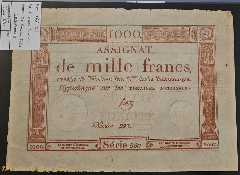 billets europe france 1000 francs 07 01 1795