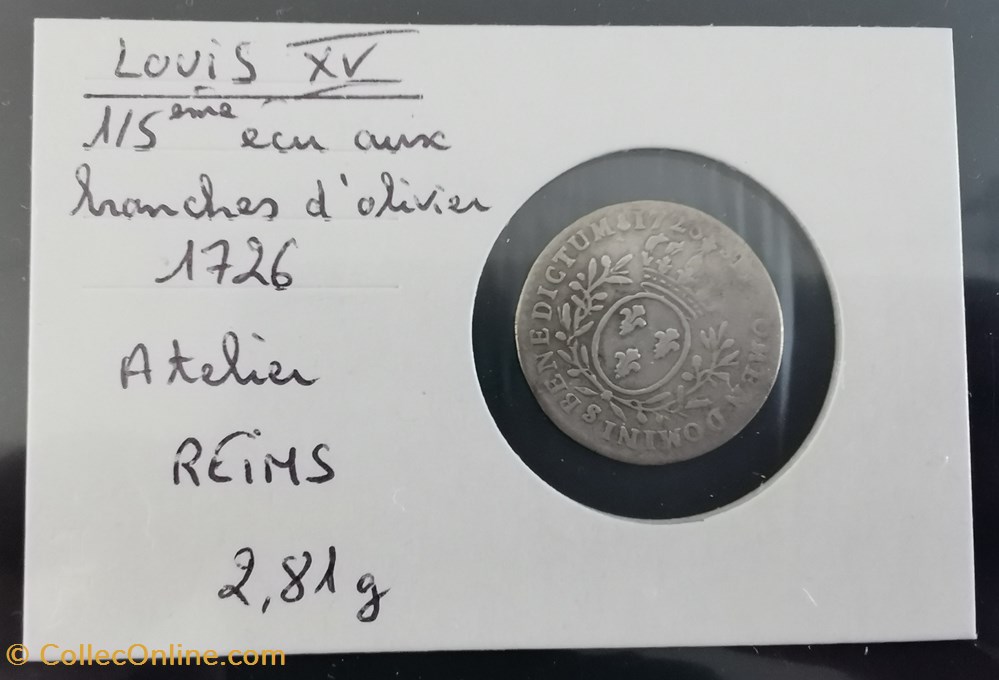 LOUIS XV 1-5 d'écu aux branches d'oliviers 1726 monnaie france royale louis xv 1 5 ecu aux branches oliviers 1726