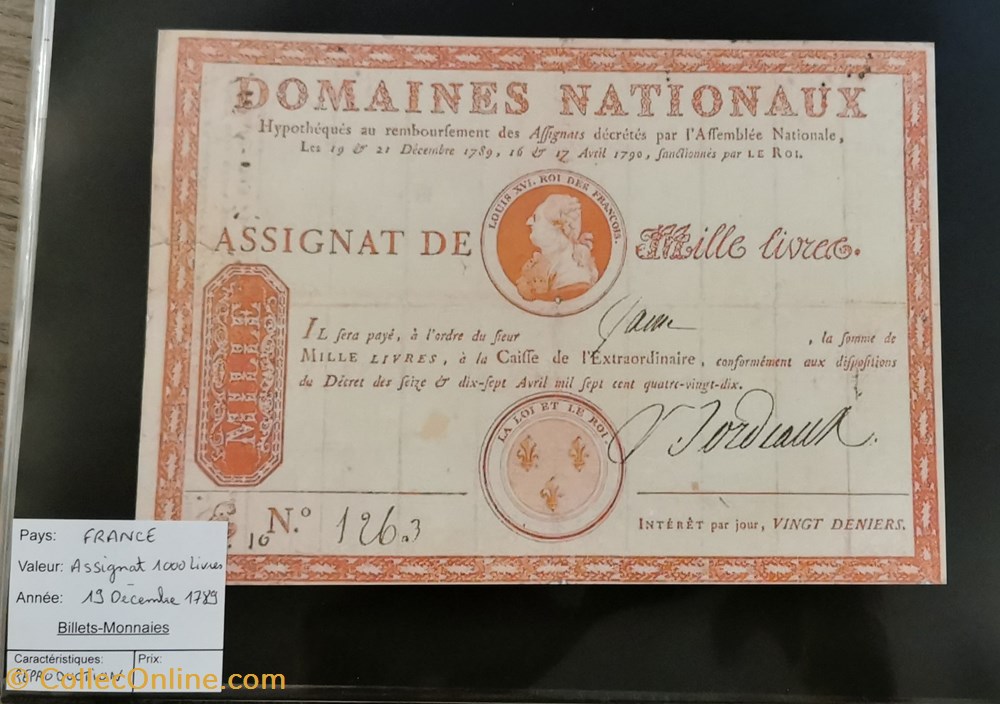 billets europe france assignat 1000 livres 19 12 1789 reproduction