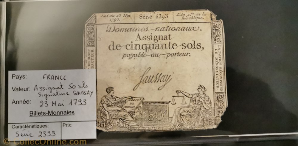 Assignat 50 sols série 2393 billet europe france assignat 50 sols serie 2393