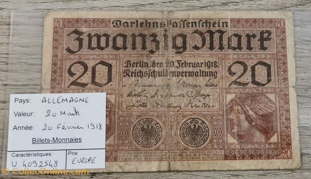 ALLEMAGNE - 20 Mark billets europe allemagne 20 mark