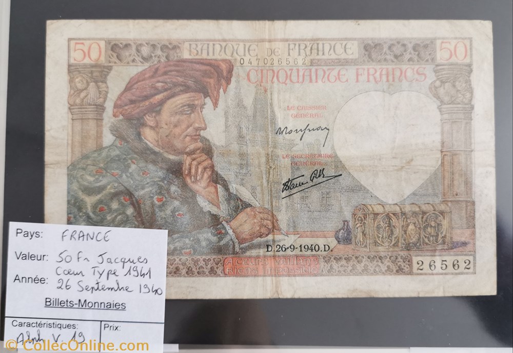 billet europe france 50 francs jacques de coeur