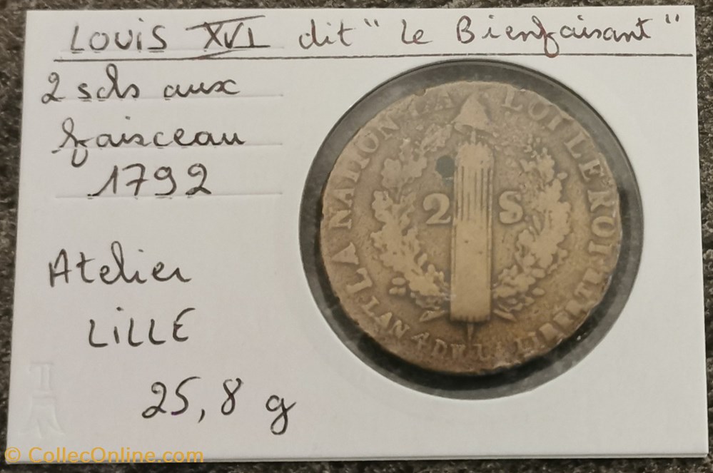 monnaies europe medievale france royales louis xvi 2 sols au faisceau 1792