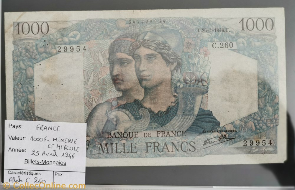 billet europe france 1000 francs minerve et hercule