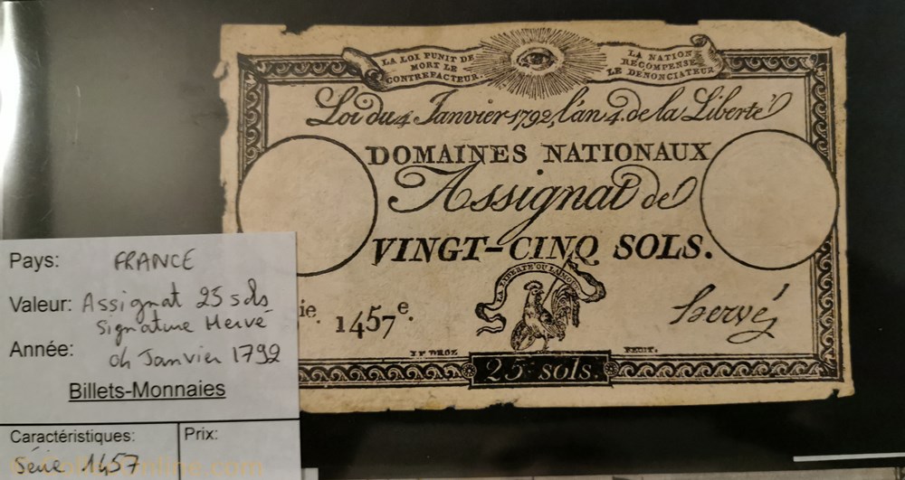 billet france assignat 25 sols serie 1457