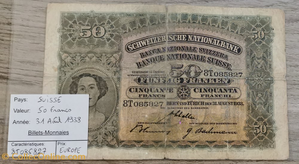 SUISSE - 50 Francs billets europe suisse 50 francs