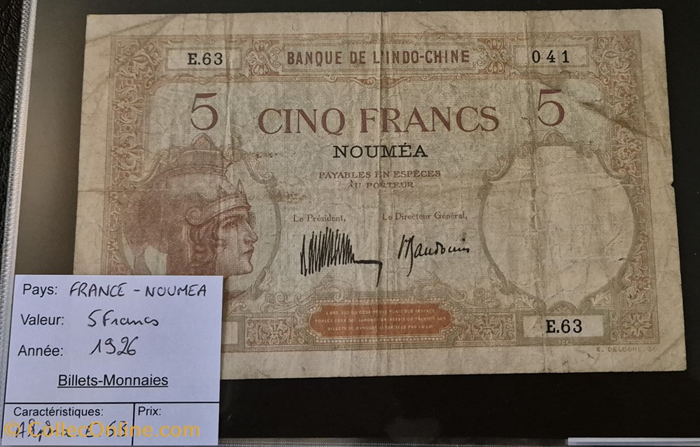5 francs NOUMEA 1926 billets amerique centrale et caraibes 5 francs noumea 1926