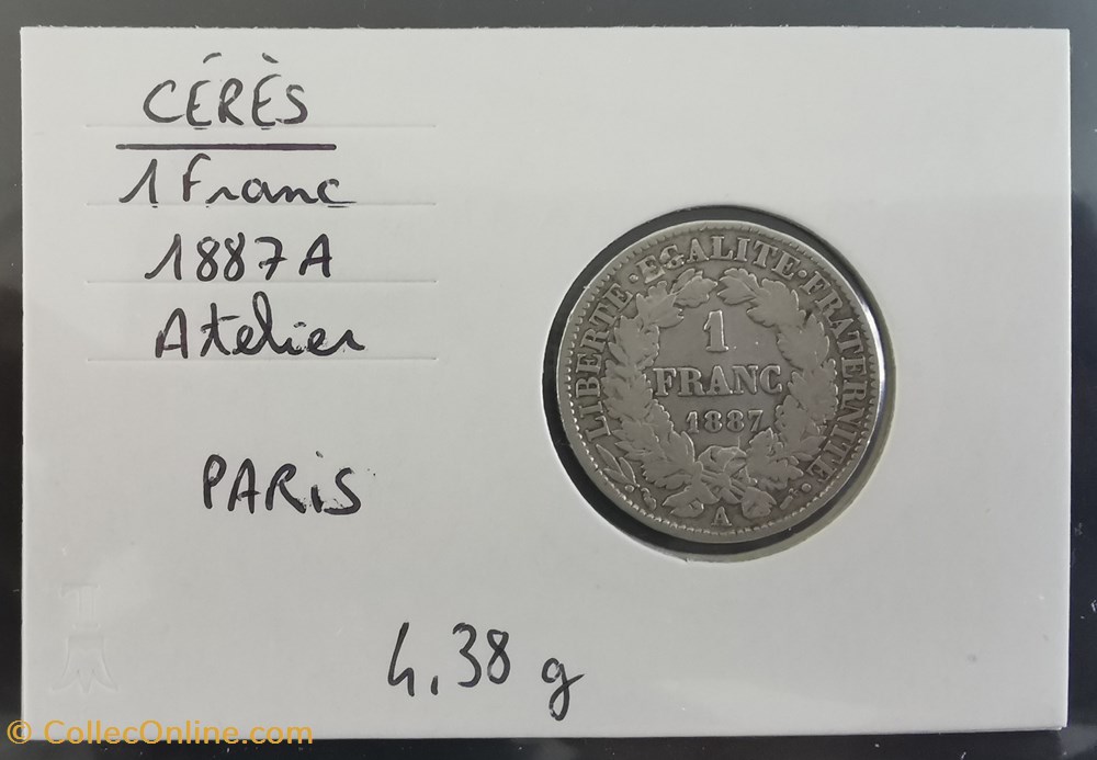 CERES 1 francs 1887 A monnaie france moderne ceres 1 francs 1887 a