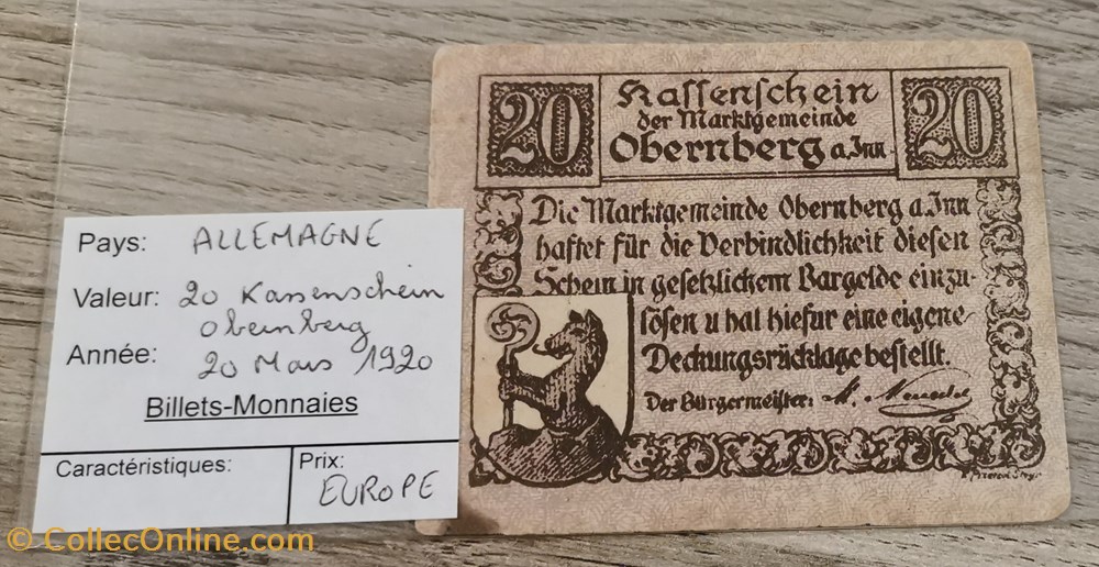 ALLEMAGNE - 20 Kassenschein billets europe allemagne 20 kassenschein