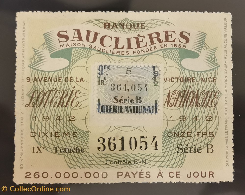Billet de Loterie Nationale vieux papiers billets billet de loterie nationale