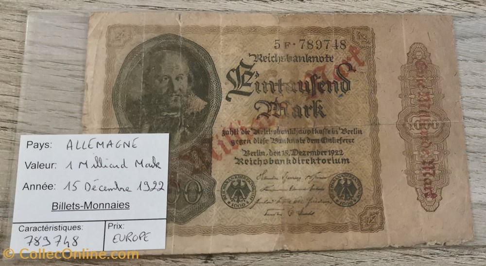 ALLEMAGNE - 1 Milliard Mark billets europe allemagne 1 milliard mark
