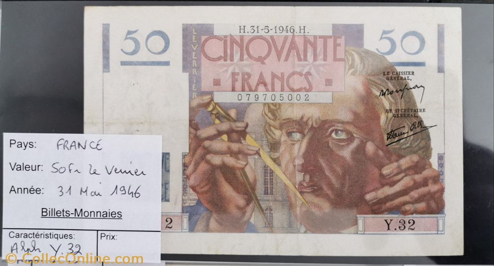 50 francs Le Verrier billet europe france 50 francs le verrier