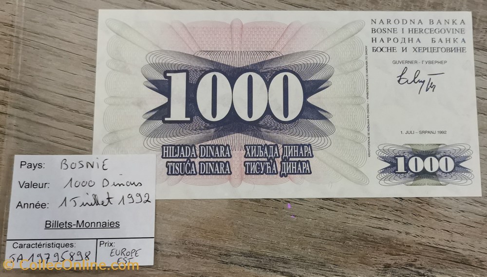 billets europe herzegovine bosnie 1000 dinars