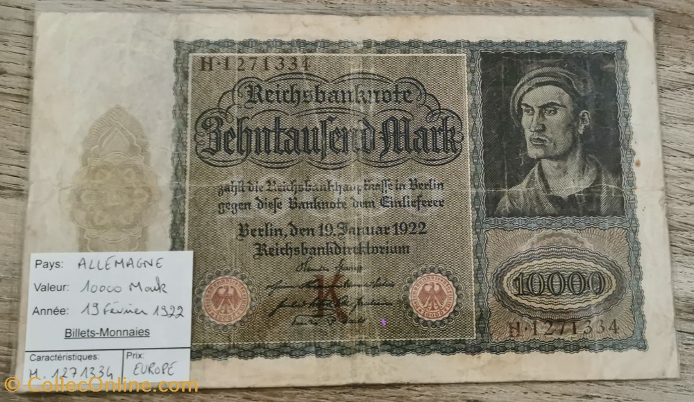 ALLEMAGNE - 10000 Mark billets europe allemagne 10000 mark