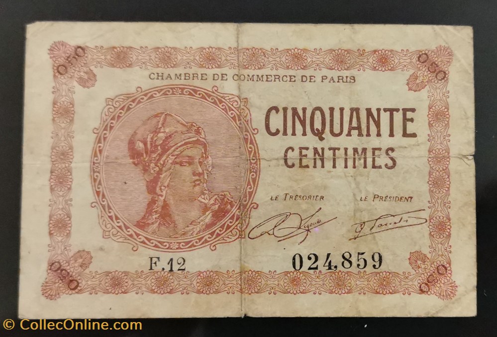 50 centimes Chambre de Commerce de Paris billets europe france 50 centimes chambre de commerce de paris