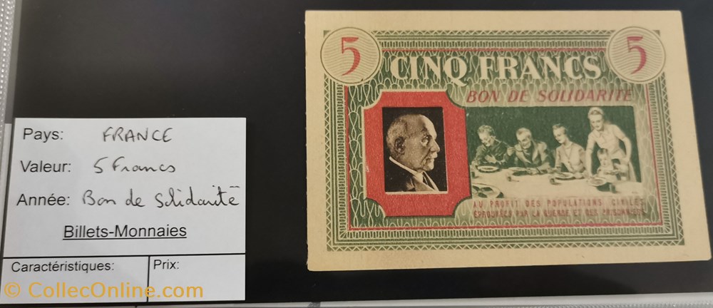 billet europe france 5 francs bon de solidarite petain