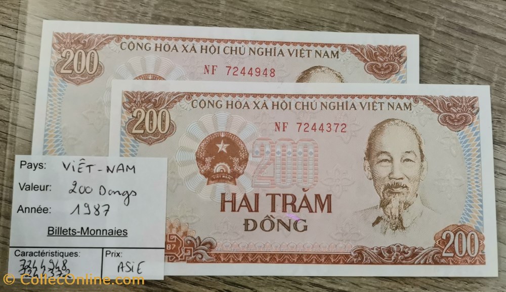 billets asie vietnam viet nam 200 dongs