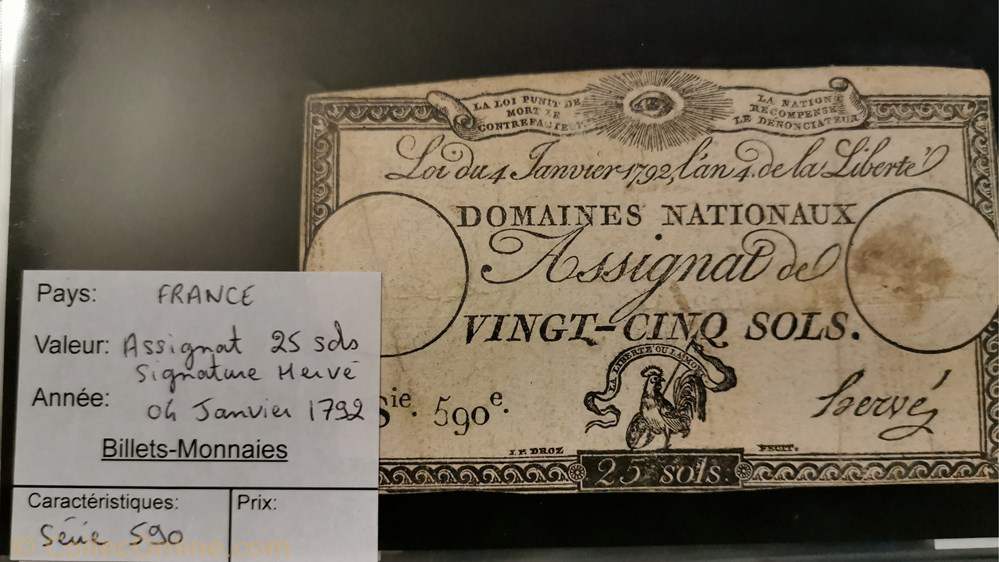 billet france assignat 25 sols serie 590