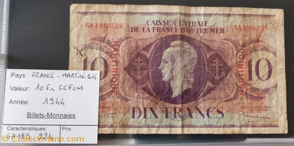 10 francs MARTINIQUE CCFOM 1944 billet amerique du nord 10 francs martinique ccfom 1944