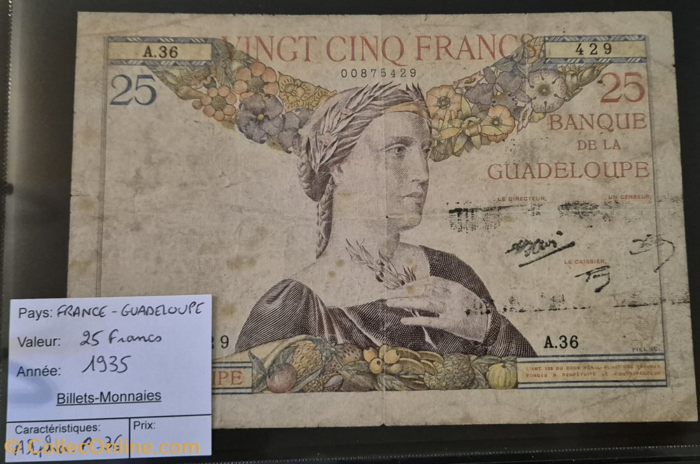 25 francs GUADELOUPE 1935 billets amerique centrale et caraibes martinique 25 francs guadeloupe 1935