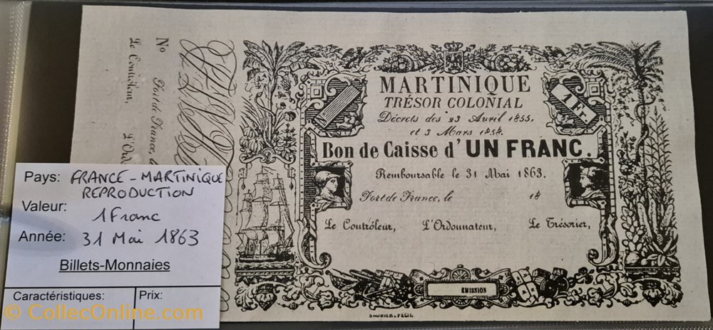 1 franc MARTINIQUE - Faux 1863 billets amerique centrale et caraibes 1 franc martinique faux 1863