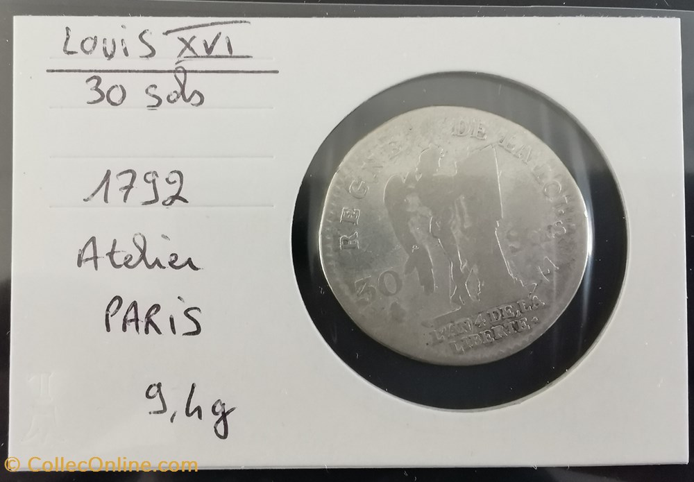 LOUIS XVI 30 sols 1792 monnaie france a royale louis xvi 30 sols 1792