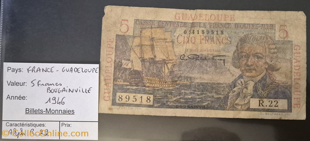 5 francs Bougainville GUADELOUPE - 1946 billets amerique centrale et caraibes 5 francs bougainville guadeloupe 1946