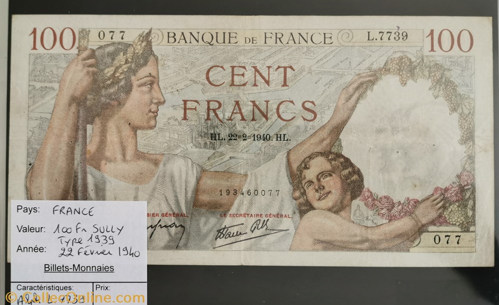 100 francs Sully billet europe france 100 francs sully