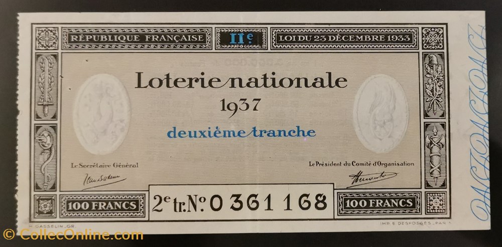 vieux papiers billets billet de loterie nationale