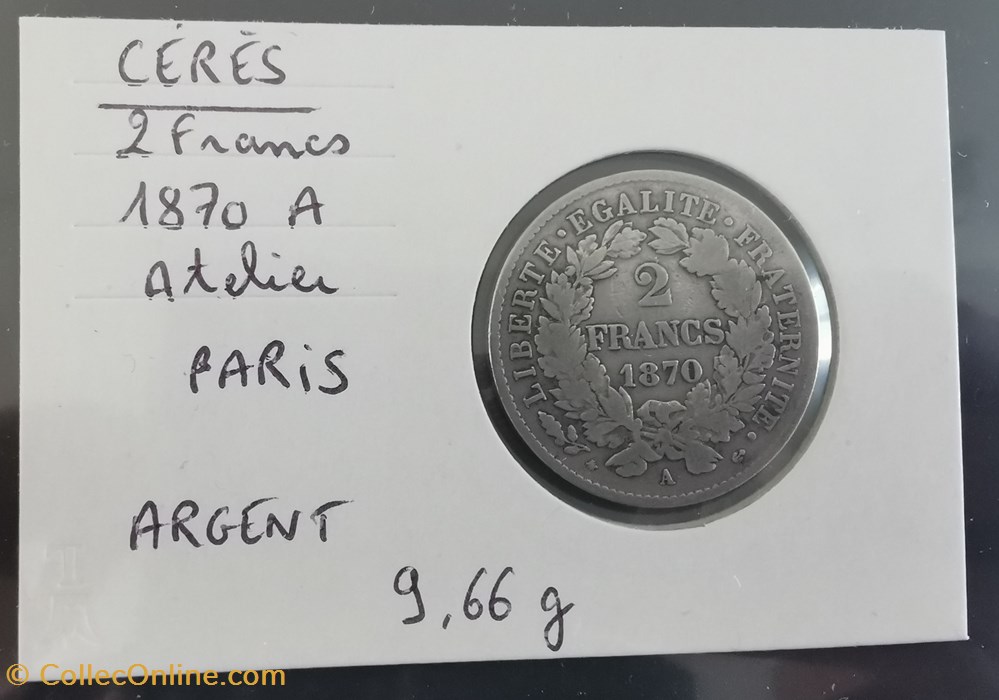 CERES 2 francs 1870 A monnaie france moderne ceres 2 francs 1870 a