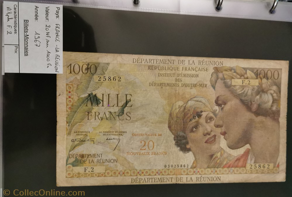 20 NF sur 1000 francs La Réunion billet oceanie territoire francai du pacifique 20 nf sur 1000 francs la reunion