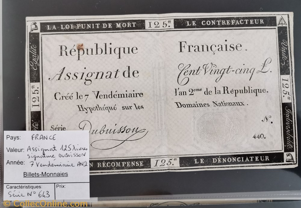 billet europe france assignat 125 livres serie 643